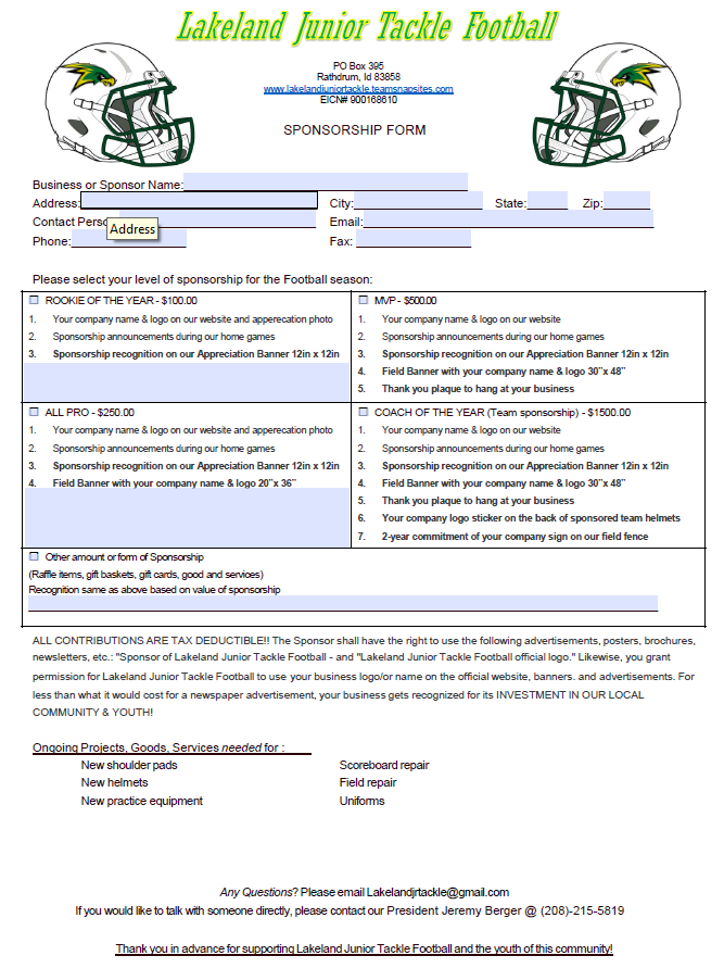 sponsorship letter for youth football team